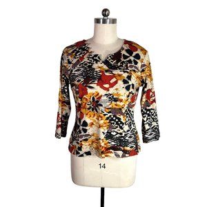 parsley & sage artsy 100% cotton knit top L large blouse shirt floral boho EUC